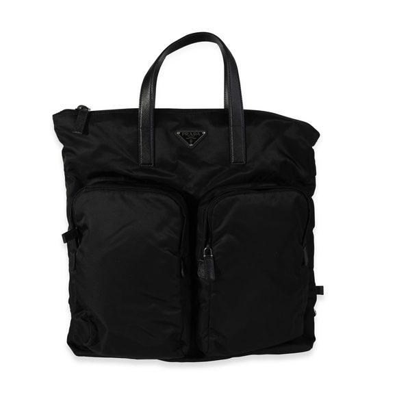Prada Black Re-Nylon, Technical Fabric & Saffiano Leather Nylon Convertible Tote - Picture 1 of 7